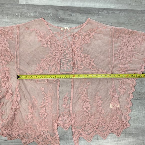 3/$25 Pink Lace Batwing Cardigan Epaulette Shawl - Picture 8 of 10
